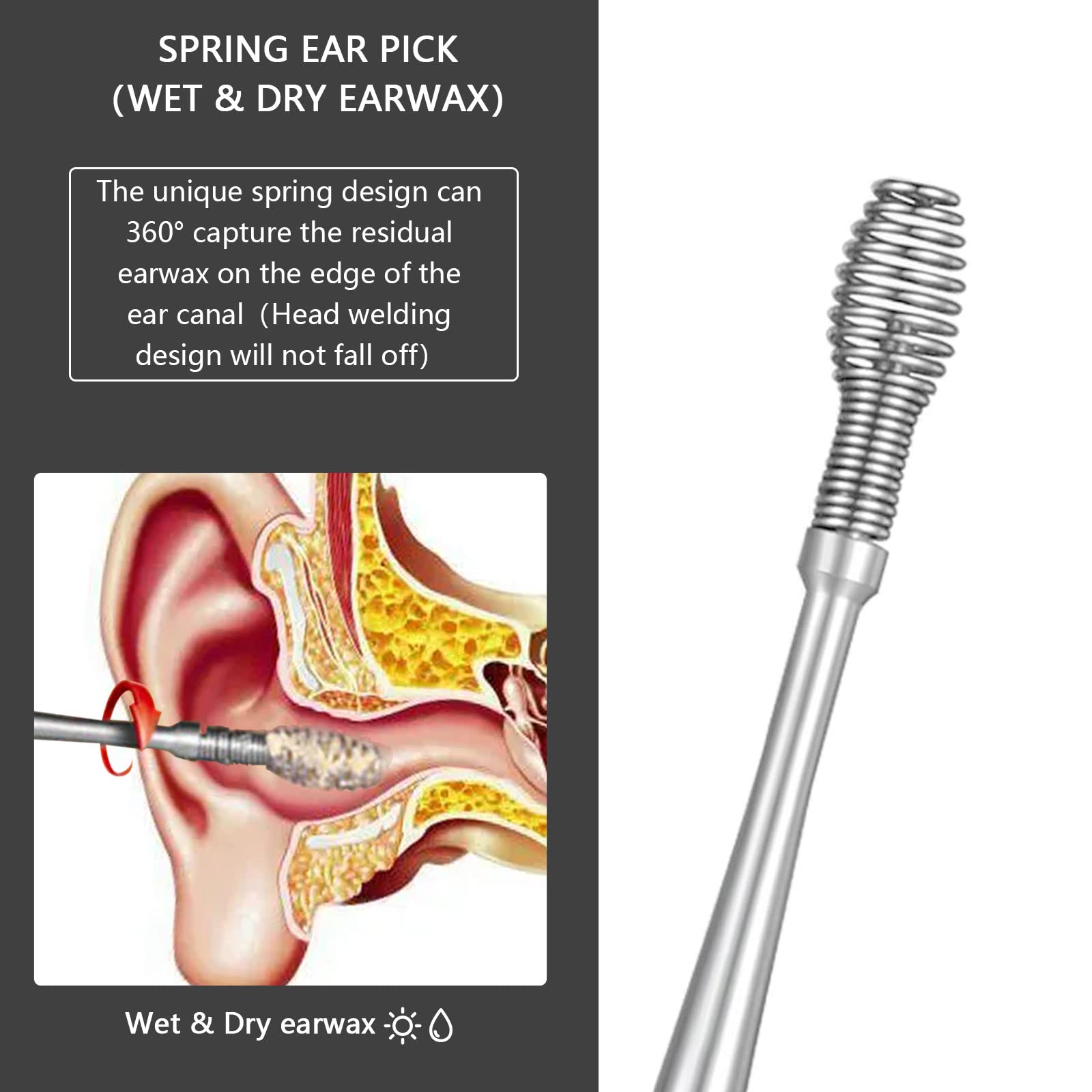 8 Pcs Ear Wax Removal Kit,Professional Double-Headed Ear Pick Earwax Removal Tools,316L Stainless Steel Ear Cleaner Curette with