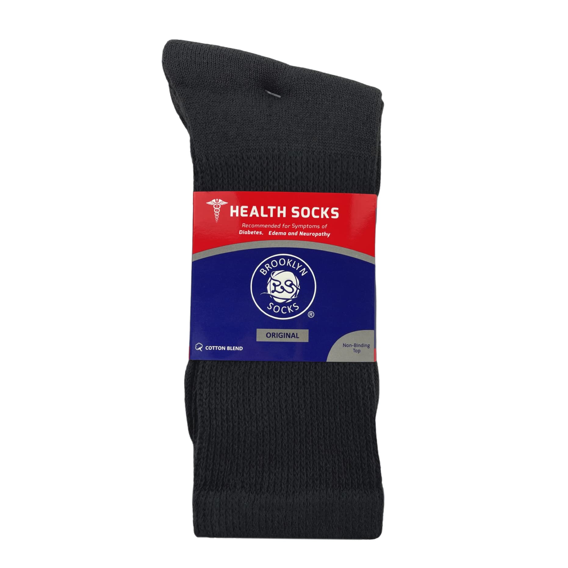 3 Pairs of Cotton Diabetic Neuropathy Crew Socks (13-16, Fits Men's Shoe Size 12-14.5, Black)