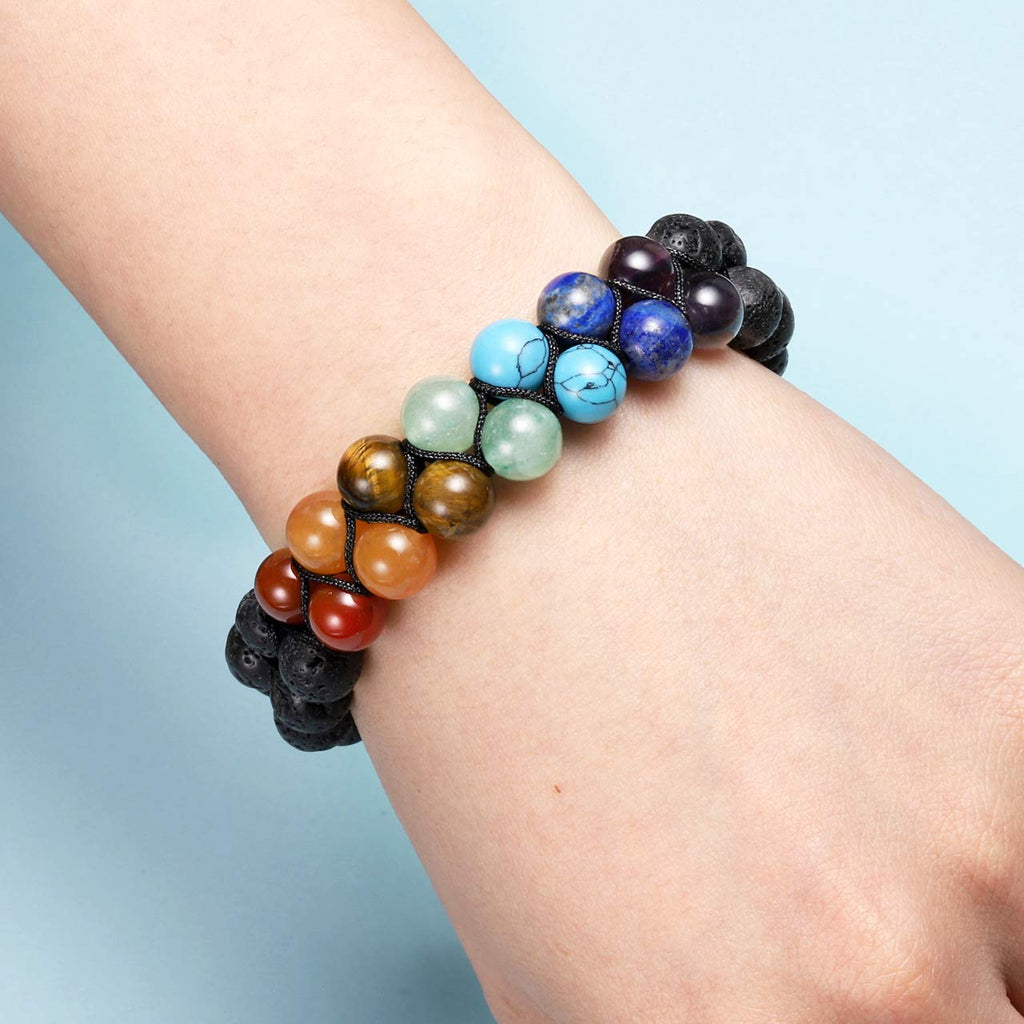 Top Plaza 7 Chakra Bracelet Natural Lava Rock Stones Beads Bracelets Aromatherapy Essential Oil Diffuser Bracelet Stress Relief