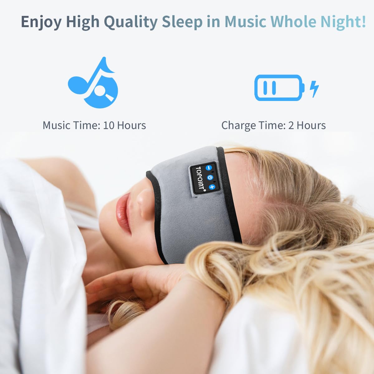 TOPOINT Sleep Mask Headphones with Wireless Bluetooth 5.3, Eye Mask White Noise Headphones for Sleeping Mask Light Blocking, Tim