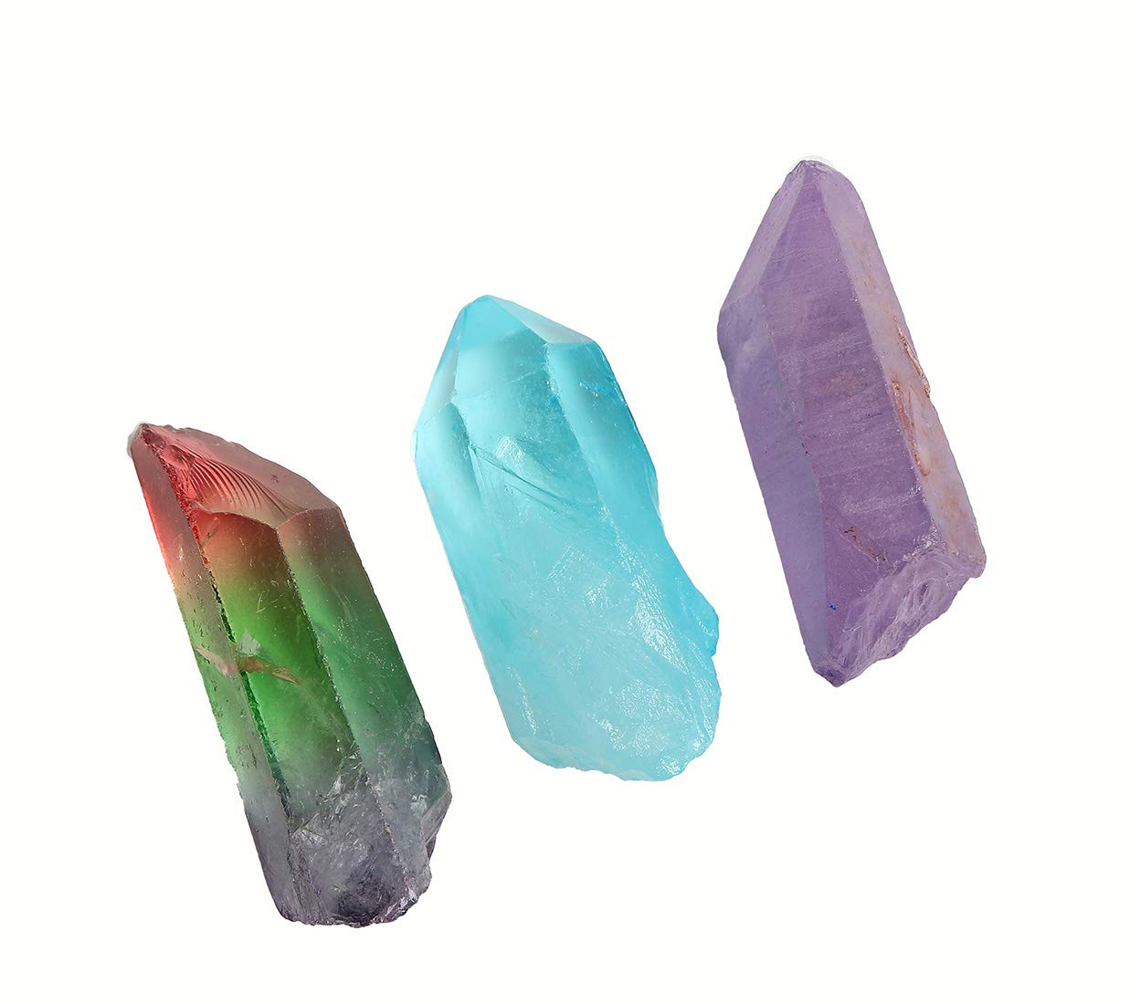 JIC Gem 4 pcs Auqa Aura, Angel Aura, Angel Amethyst, Tourmaline Healing Crystal Single Point Wand Natural Gemstone Polished Tumb