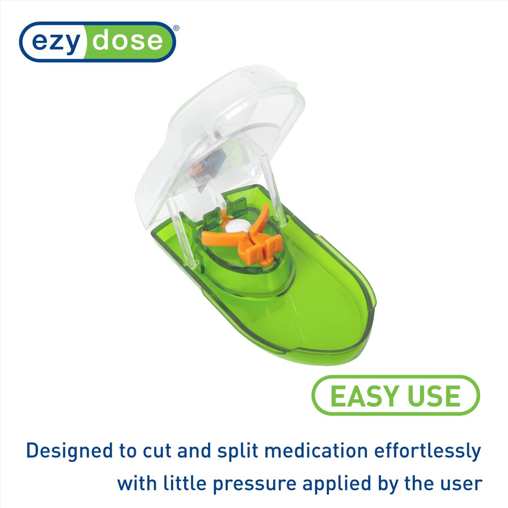 Ezy Dose Pill Cutter with Safety Shield, Safely Cut Pills and Vitamins, Pill Splitter, Retractable Blade Guard, Green
