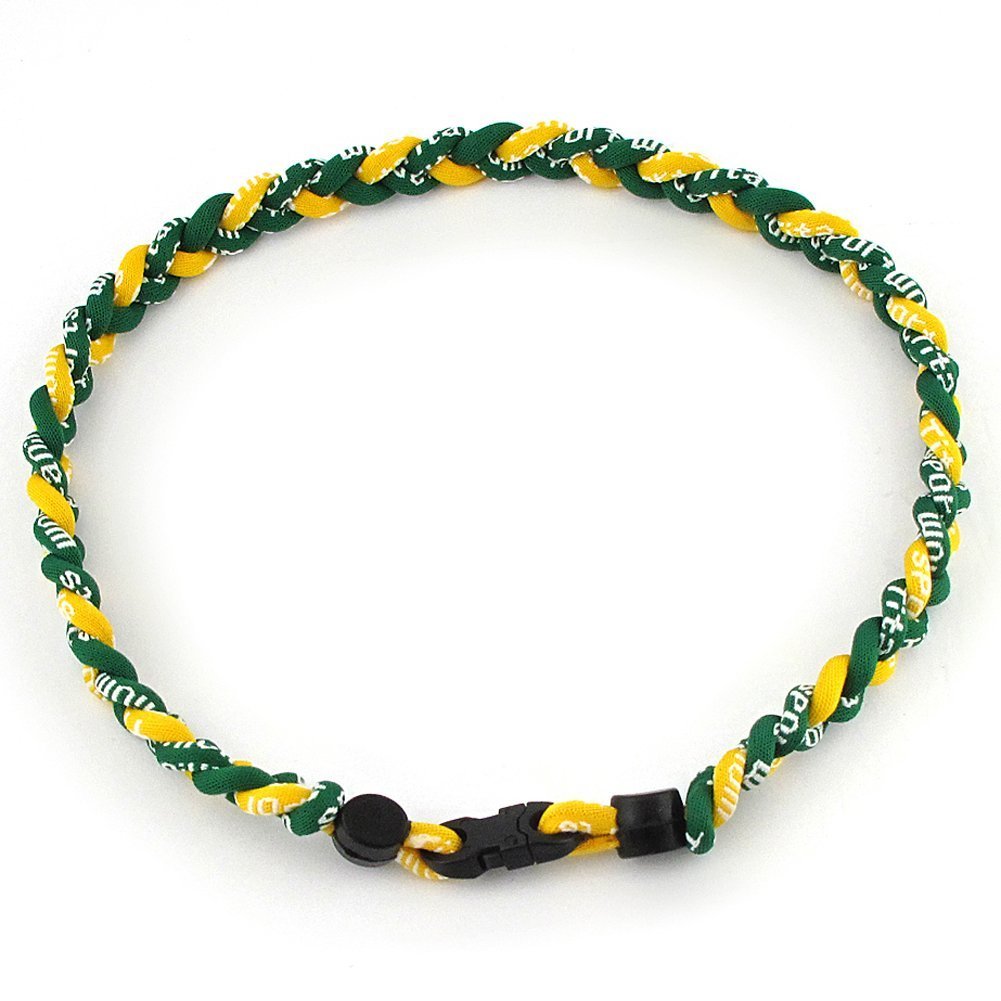 MapofBeauty 18 Fashion Three Braided Rope Sport Style Tornado Necklace (Green/Yellow)