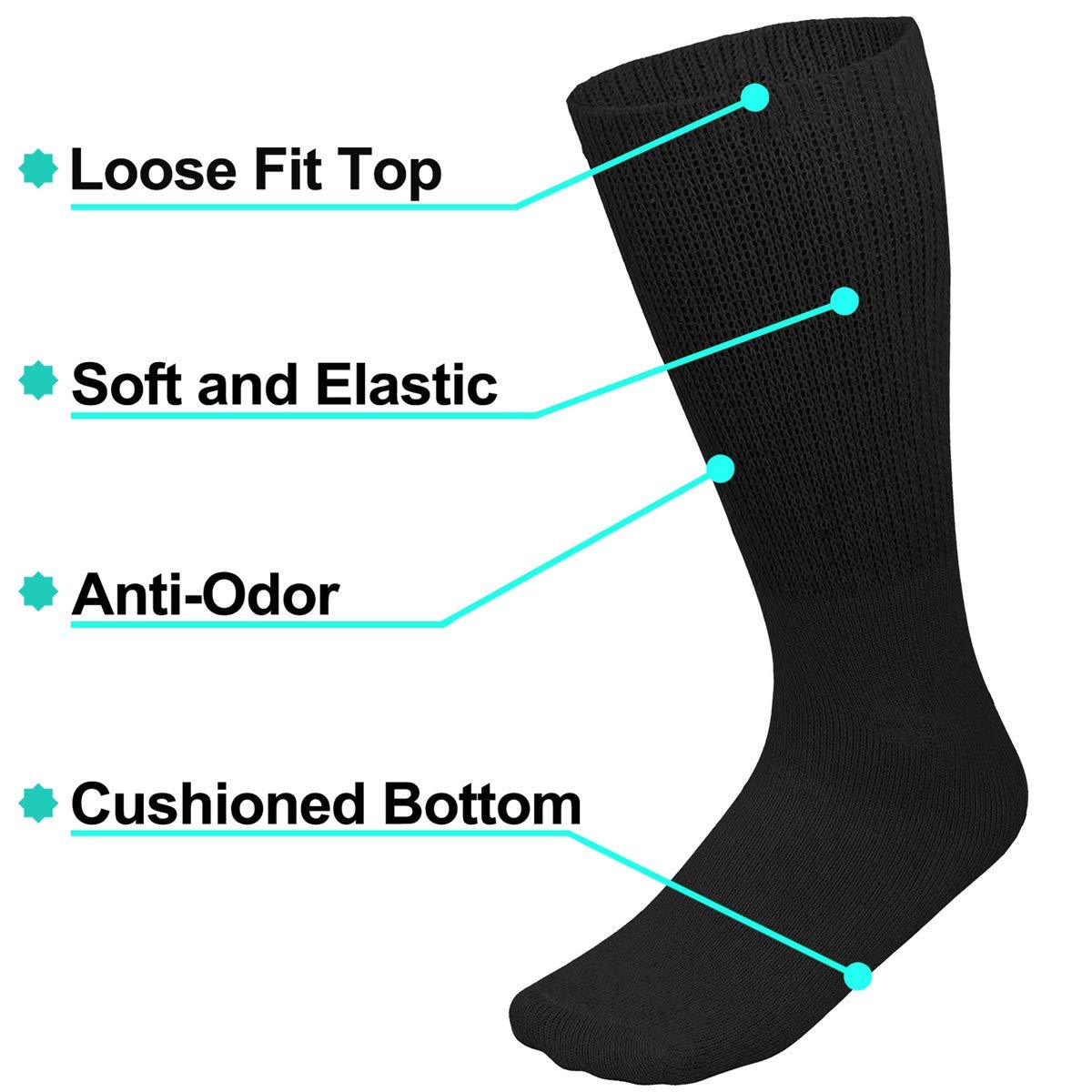 Physicians Approved Diabetic Socks Crew Unisex 3, 6 or 12-Pack (9-11, 3 Pairs Black)