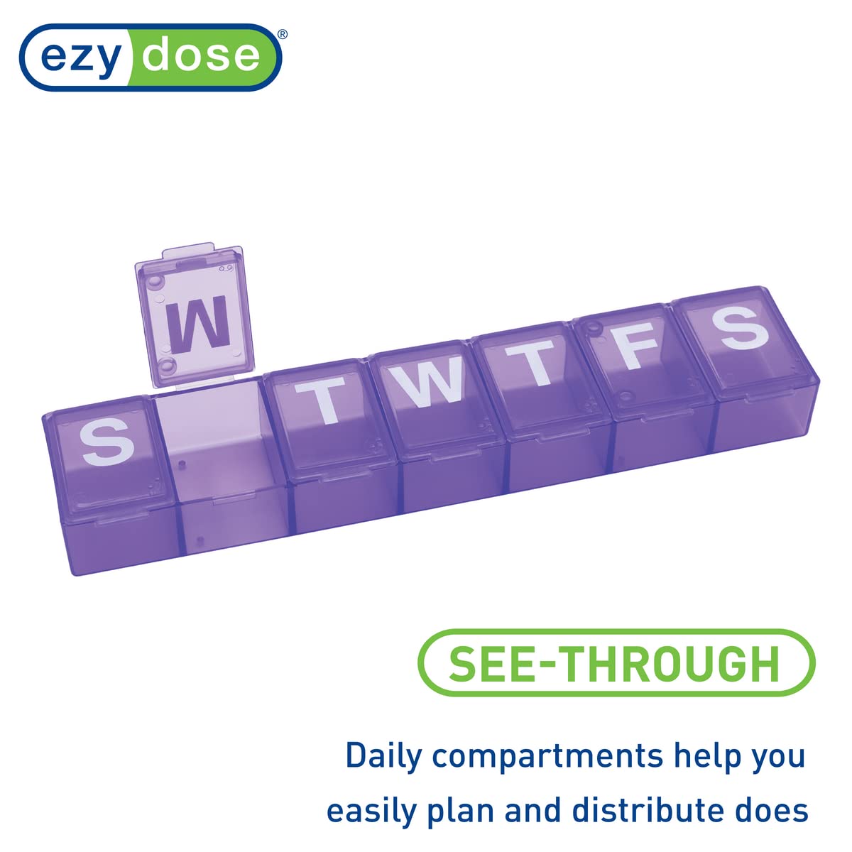 EZY DOSE Weekly (7-Day) Pill Case, Medicine Planner, Vitamin Organizer Box, Convenient and Easy to Use, X-Large Compartments, Tr