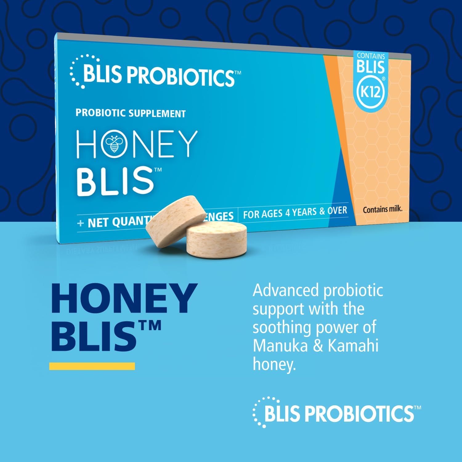 BLIS HoneyBlis Oral Probiotic Throat Lozenges with Soothing Manuka Honey K12 Probiotics (1 Billion Cfu) to Support Immunity & So