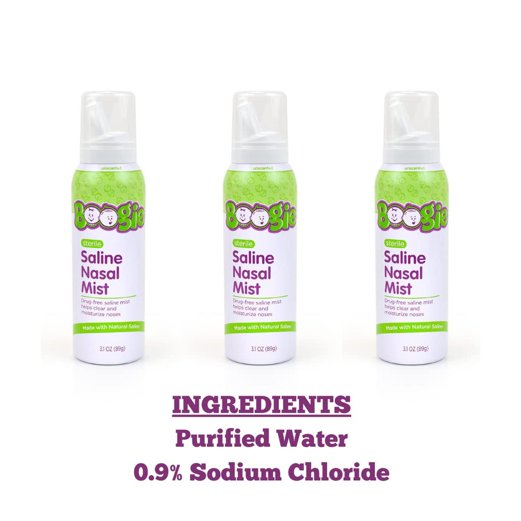 Boogie Baby Saline Nasal Spray Mist, Allergy Relief, Nasal Decongestant, FSA/HSA Eligible, Made with Natural Saline, Unscented,