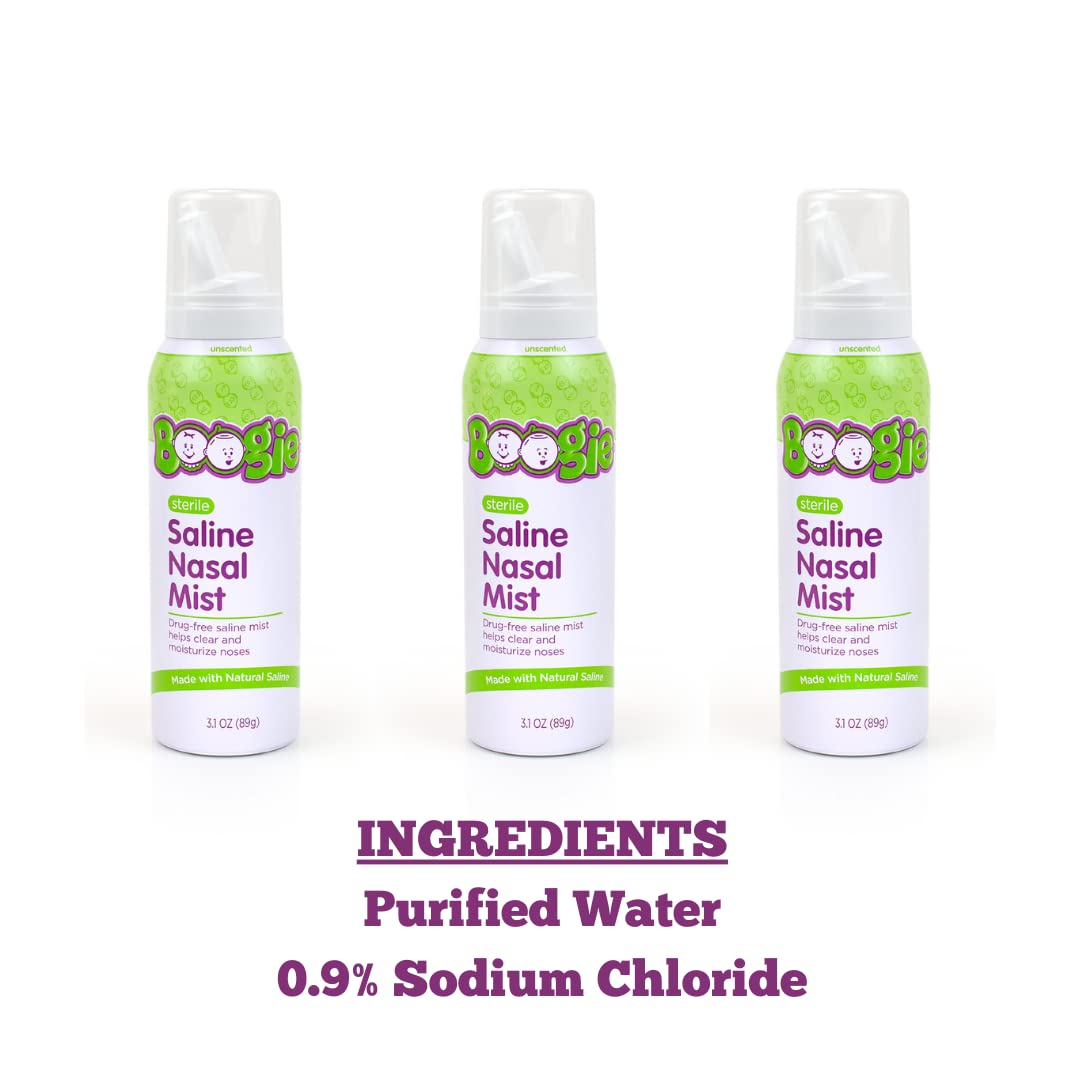 Boogie Baby Saline Nasal Spray Mist, Allergy Relief, Nasal Decongestant, FSA/HSA Eligible, Made with Natural Saline, Unscented,