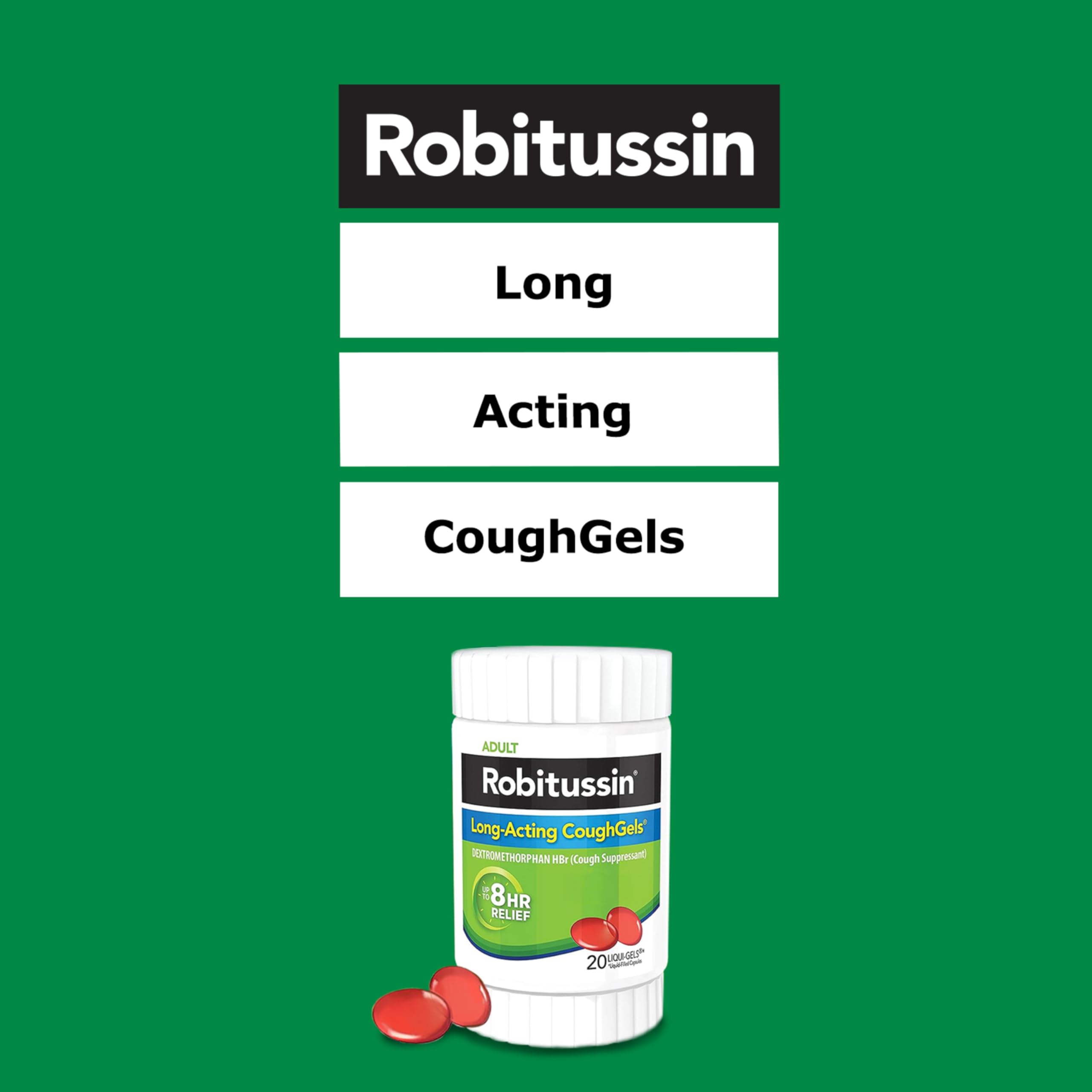 Robitussin 8 Hour Liqui-gels Cough, Adult Formula - 20 count Liqui-Gels