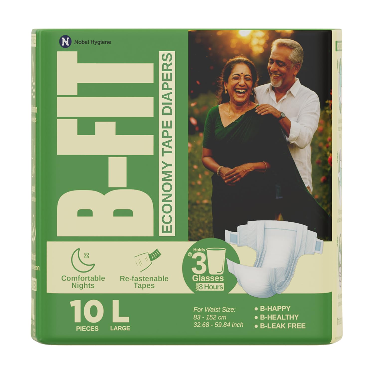 BFit Economy Adult Diaper L Size Tape Style | 10 Count ( Large) | Waist 32.68  59.84 Inch | Refastenable Tapes, Cottony Comfor
