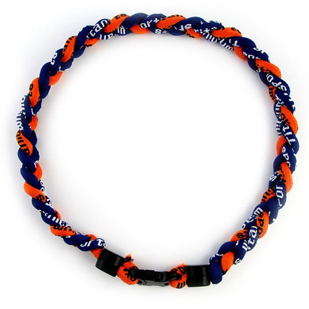 MapofBeauty 18 Three Braided Rope Sport Tornado Necklace (Dark Blue/Orange)