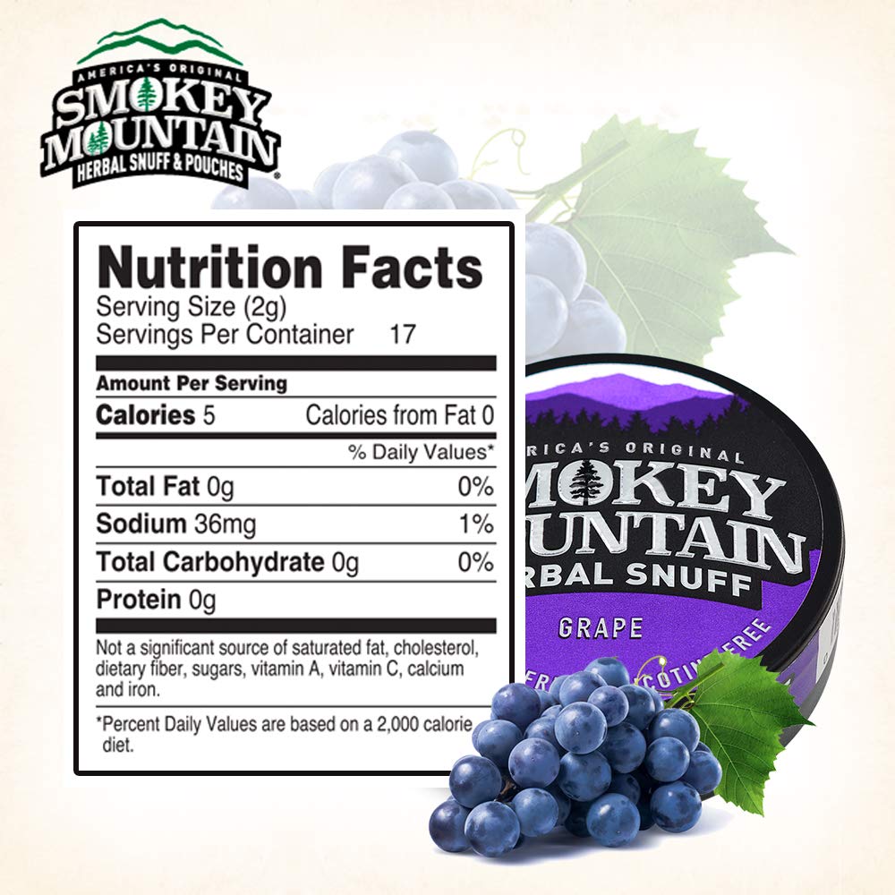 Smokey Mountain Herbal Long Cut - Grape - 1 Can - Tobacco Free and Nicotine Free Snuff
