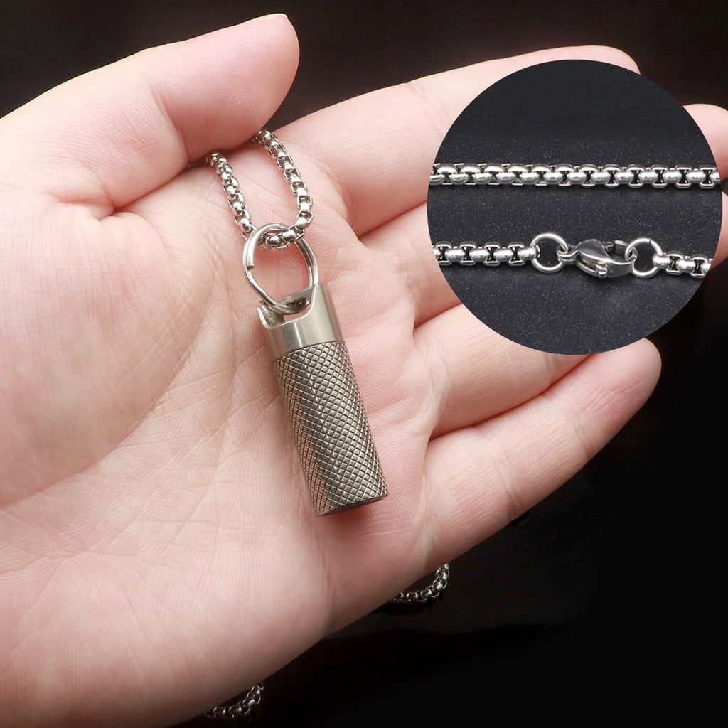 Small Pill Box Titanium Pill Fob Necklace Nitro Mini Waterproof Pill Holder Lightweight Survival Case Keychain Pill Case Necklac
