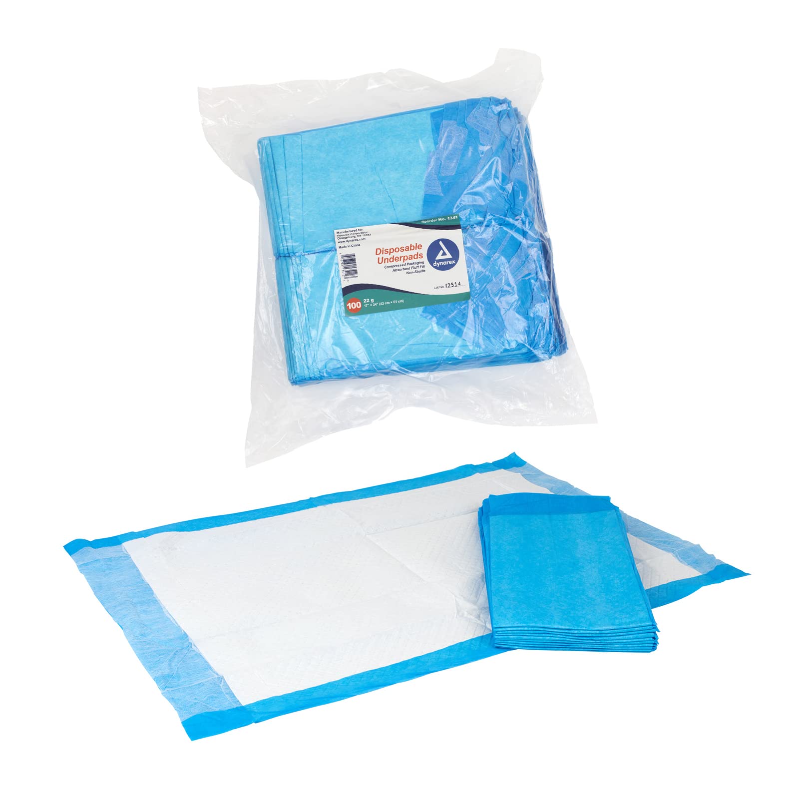 Dynarex 1341 Disposable UnderPad, Medical-Grade Incontinence Bed Pad to Protect Sheet, Mattresses, and Furniture, 17  x 24 , 22g