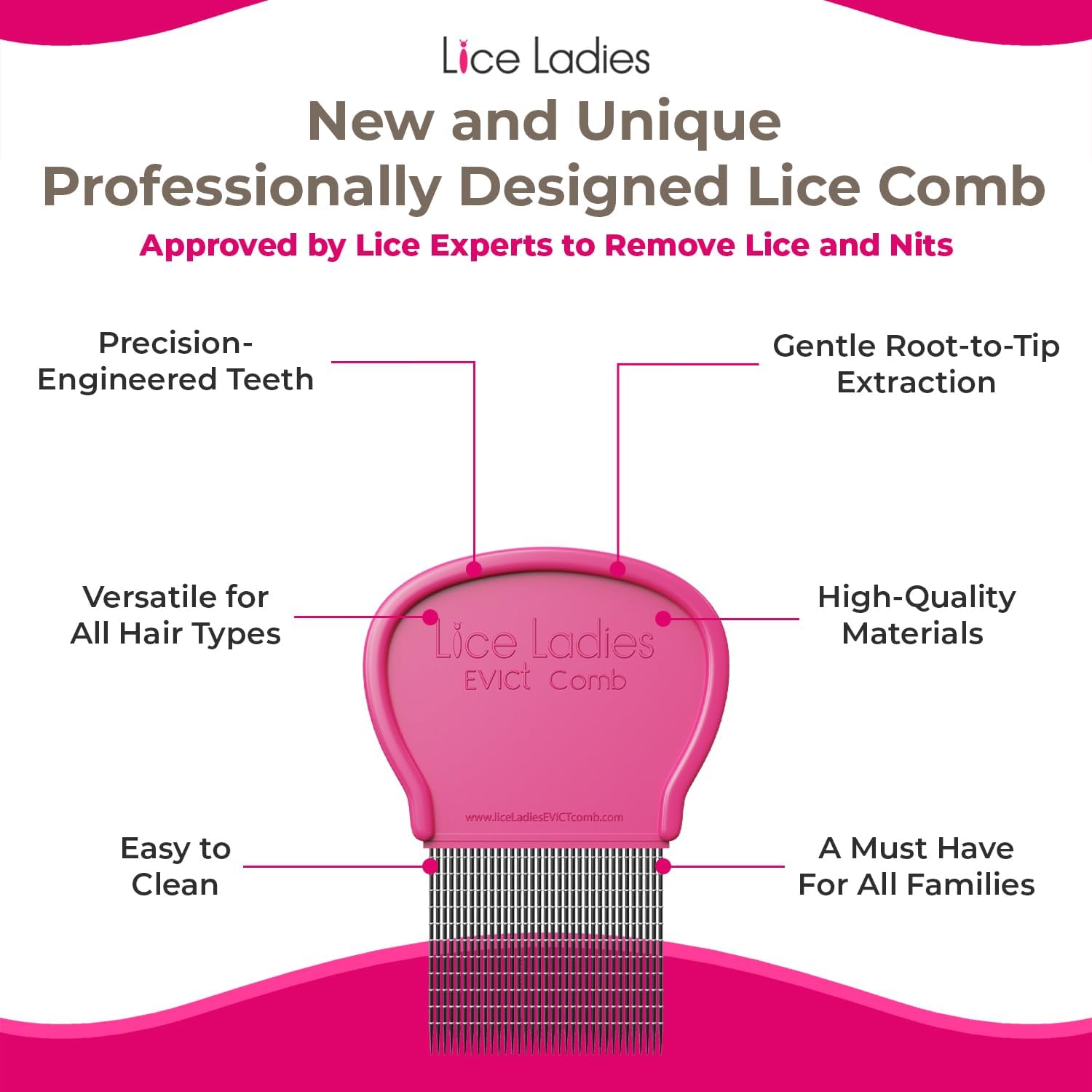 Lice and Nit Comb by Lice Ladies - Efficient Lice and Nit Removal | Lice Comb Safe for All Types of Hair | Stainless Steel Teeth