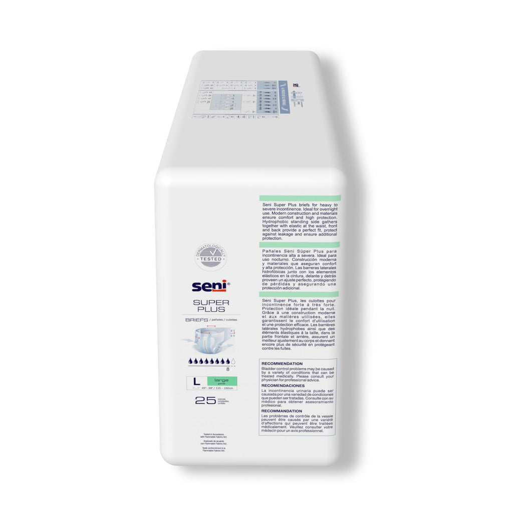Seni Super Plus Adult Incontinence Brief L Heavy Absorbency Breathable/Overnight, S-LA25-BP1, Severe, 75 Ct
