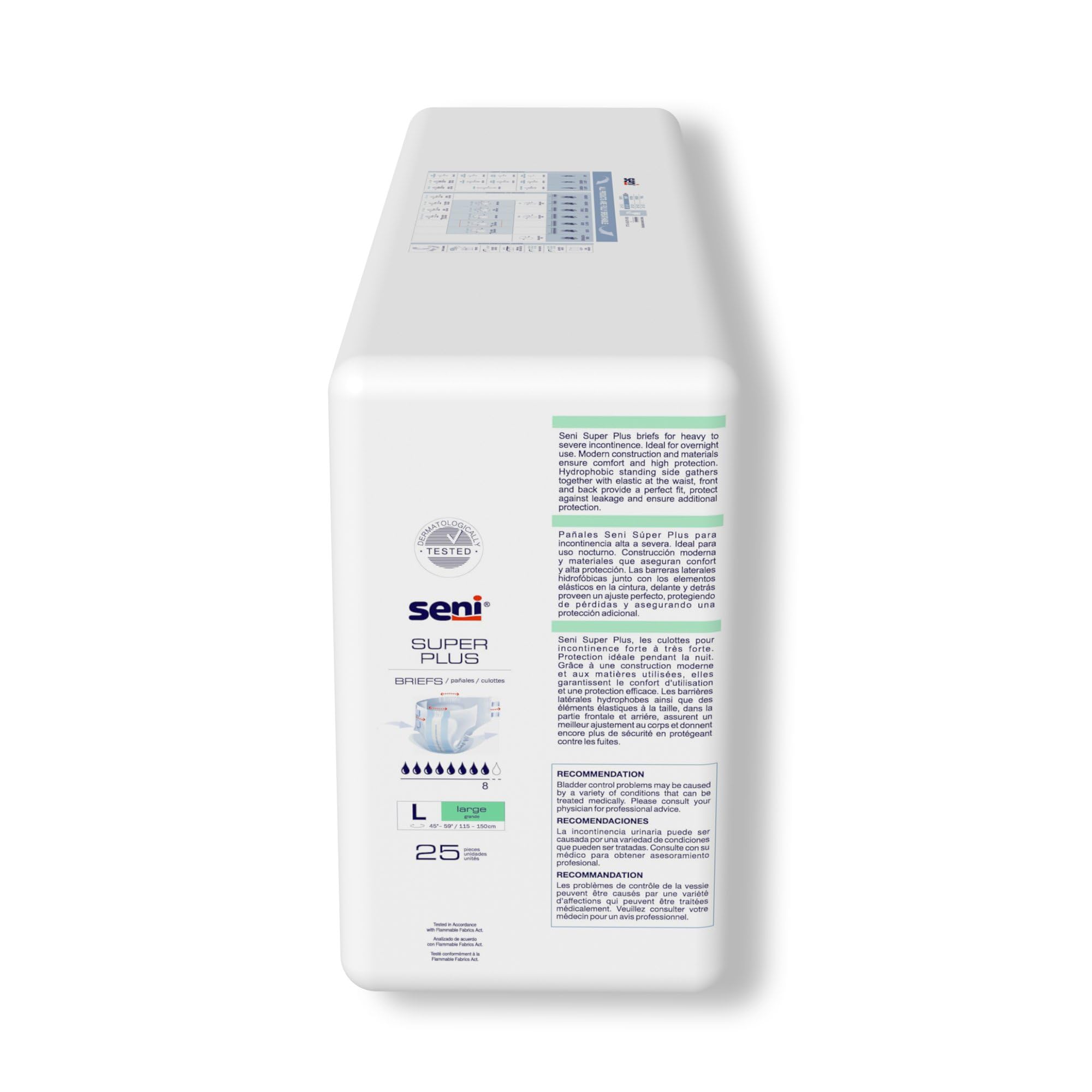 Seni Super Plus Adult Incontinence Brief L Heavy Absorbency Breathable/Overnight, S-LA25-BP1, Severe, 75 Ct