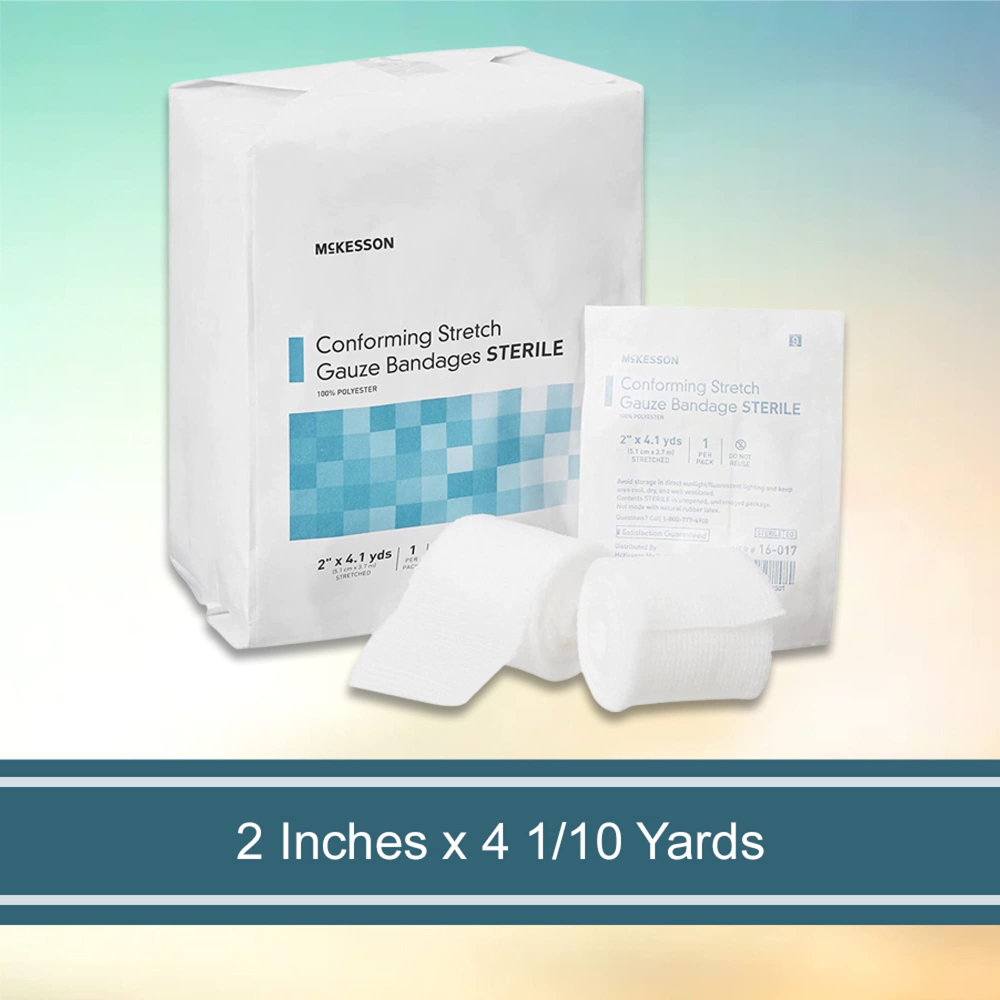 McKesson Conforming Stretch Gauze Bandages, Sterile, 2 in x 4 1/10 yd, 96 Count