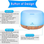 500ml Diffuser with Remote Control Waterless Automatic Shut Off Essential Oil Diffusers with Timing Mode Adjustable Oil Diffuser