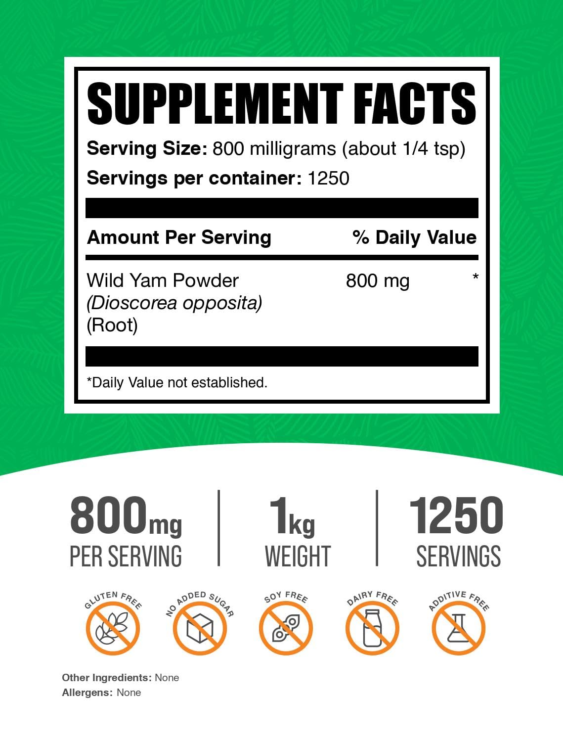 BulkSupplements.com Wild Yam Powder - Herbal Supplement, Wild Yam Supplement, Wild Yam Root Powder - Gluten Free, 800mg per Serv