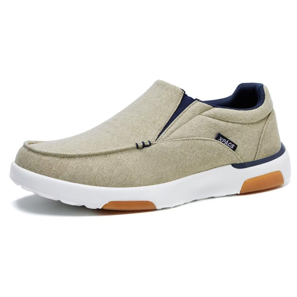 XPACS Mens Orthotic Slip-On Loafers for Outdoor Walking, Breathable Arch Support Canvas Shoes for Plantar Fasciitis, Lightweight