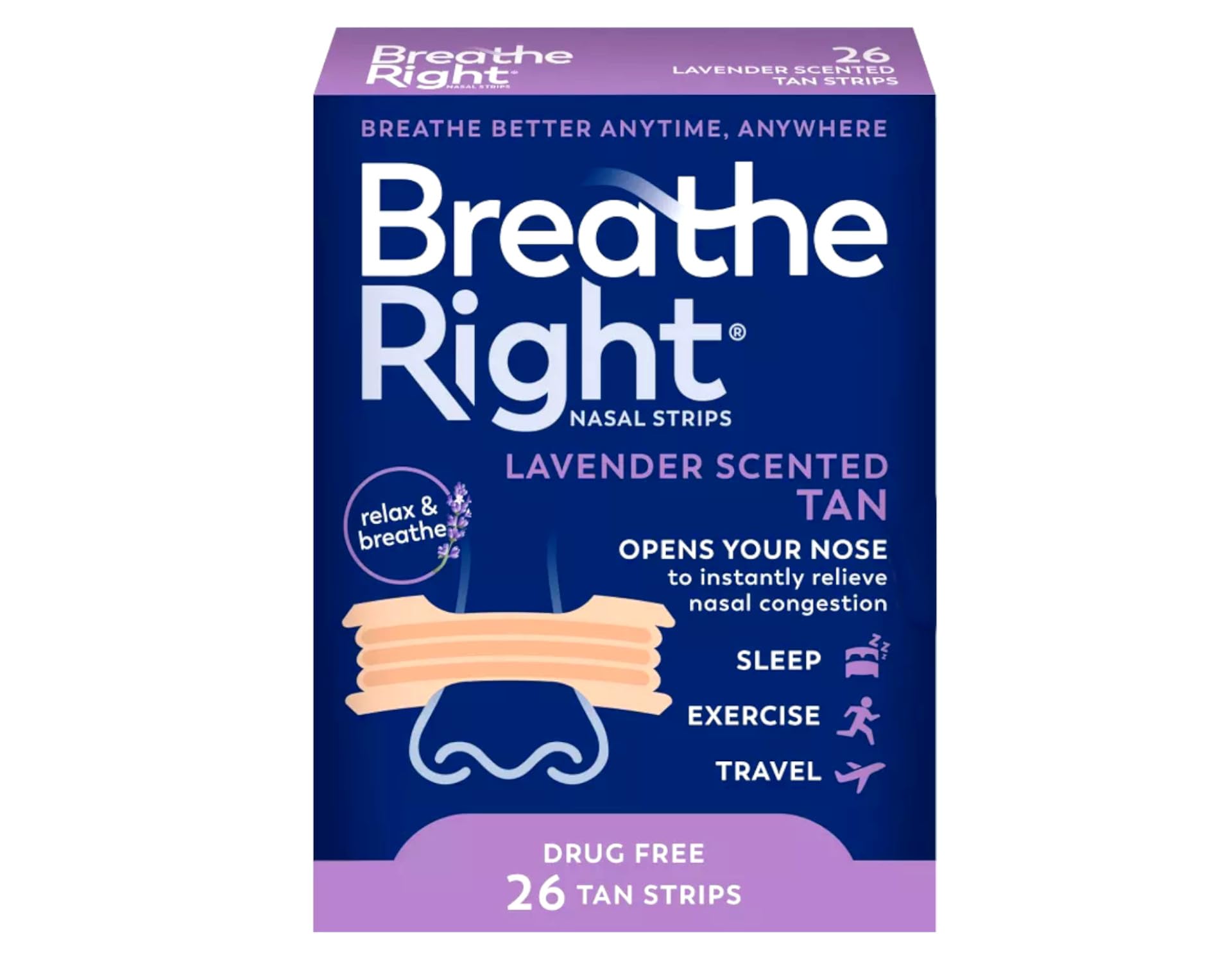 Breathe Right Nasal Strips, Lavender Scent 26 Count (4 Pack)