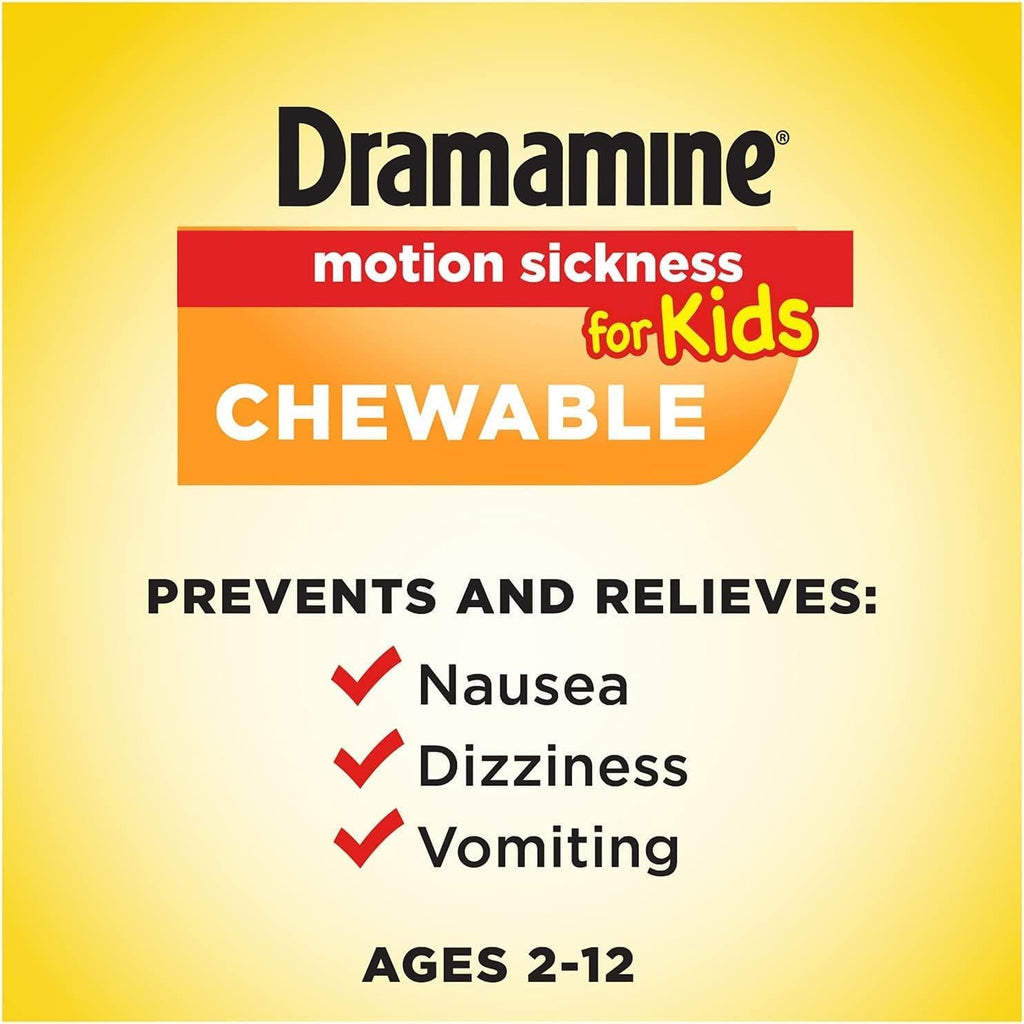 Dramamine Motion Sickness Relief for Kids, Grape Flavor,8 Count (Pack of 2)
