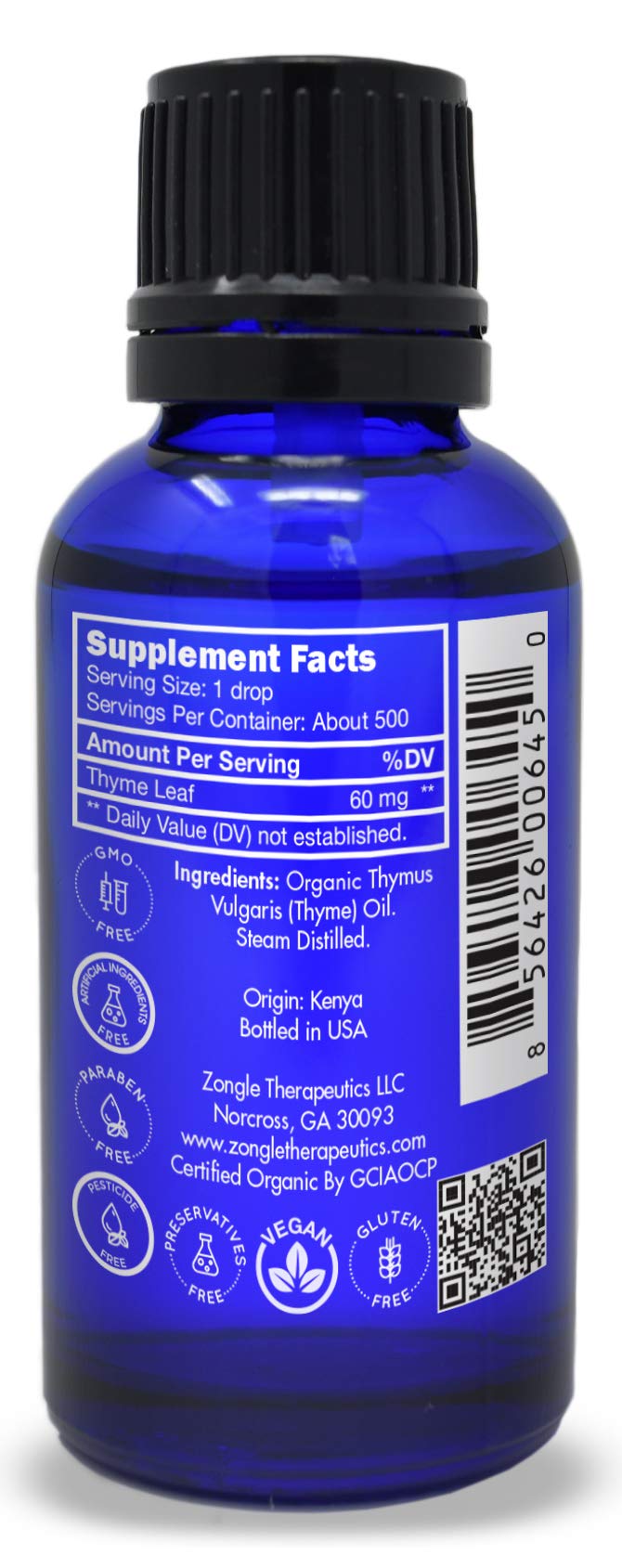 Organic, Thyme Essential Oil, Food Grade - 100% Pure, Thyme Oil, by Zongle Therapeutics, 1 OZ