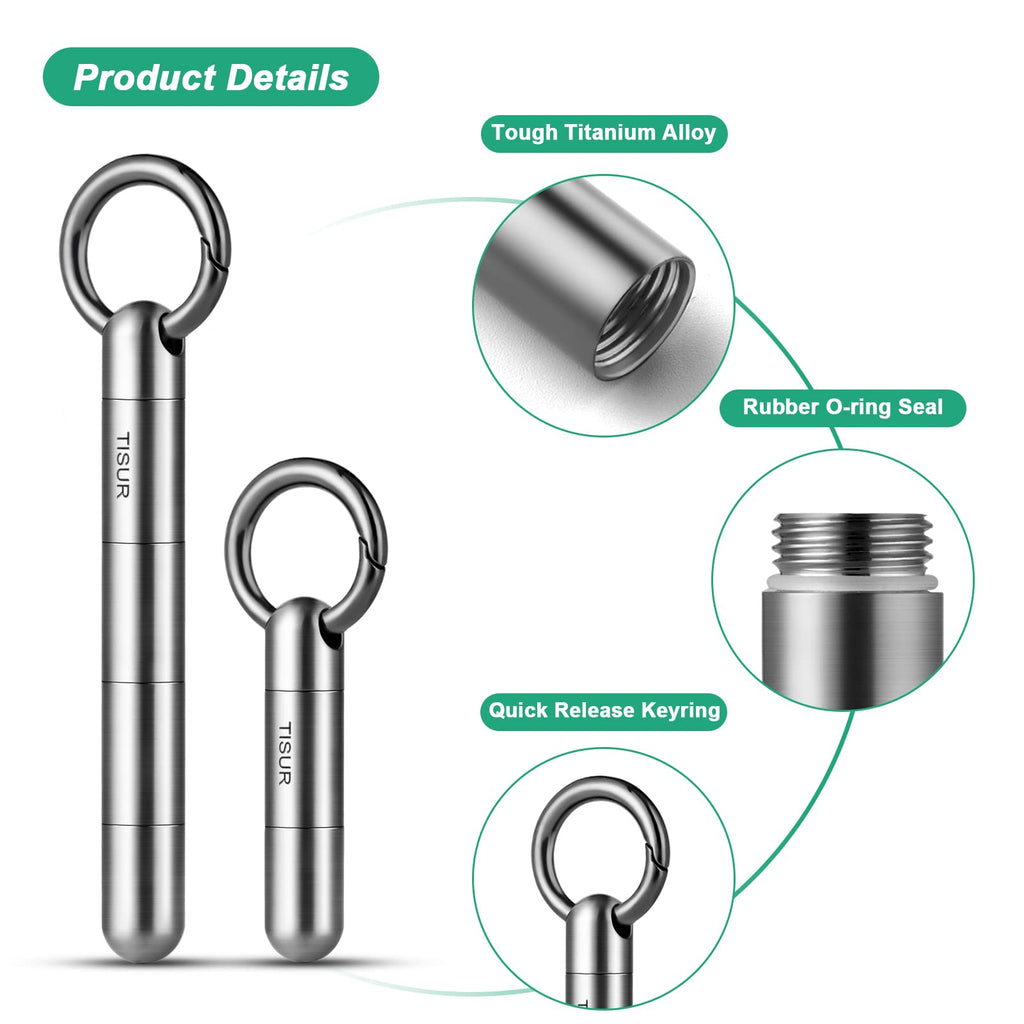 TISUR Large Keychain Pill Holder, Titanium Pill Case Waterproof Pill Fob for Travel Purse Pocket,Pill Organize