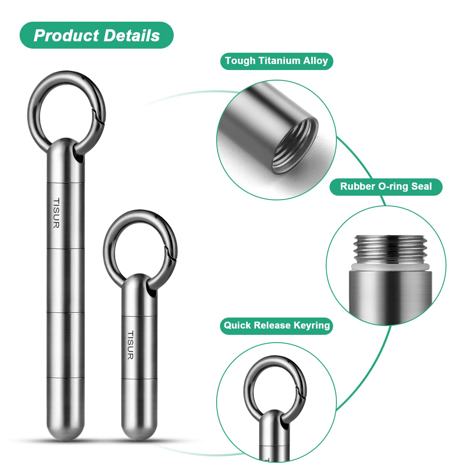 TISUR Large Keychain Pill Holder, Titanium Pill Case Waterproof Pill Fob for Travel Purse Pocket,Pill Organize