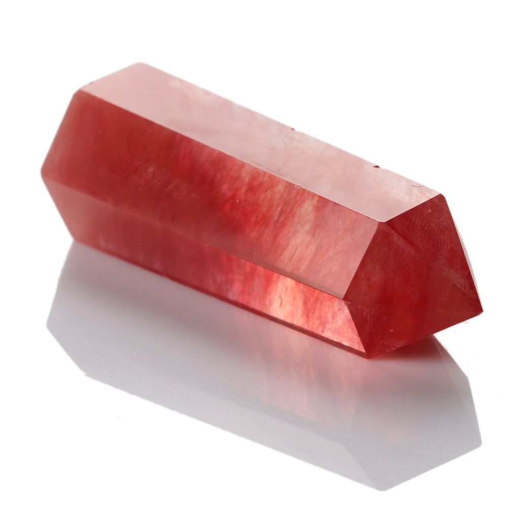 YWG Stone Synthesis Cherry Quartz Crystal Point Scepter Large 3 Inch Wand Carved Healing Reiki 6 Sided Prism Style