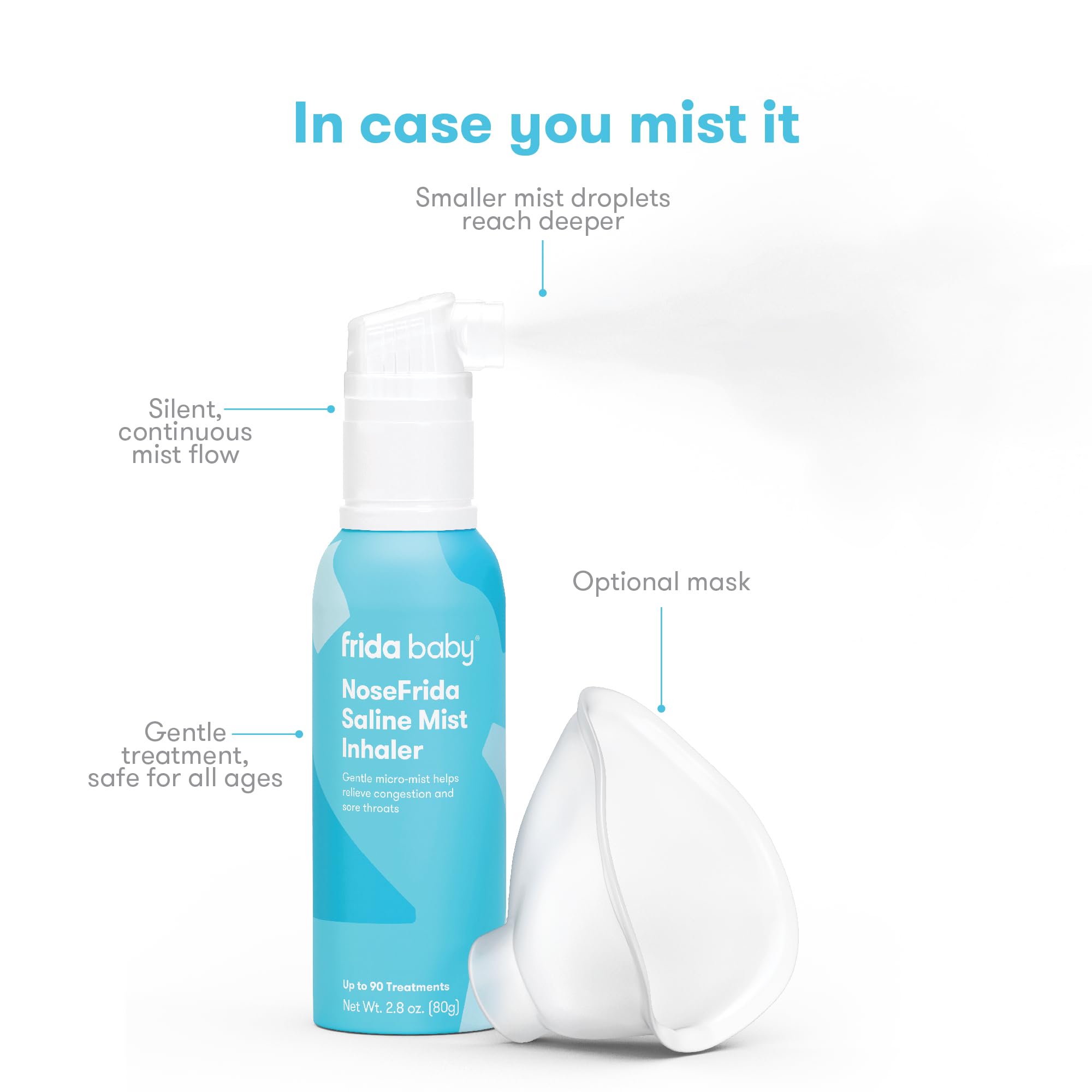Frida Baby NoseFrida Saline Mist Nasal Inhaler & Mask, Nasal Decongestant Spray for Congestion Relief & Allergy Relief for Babie
