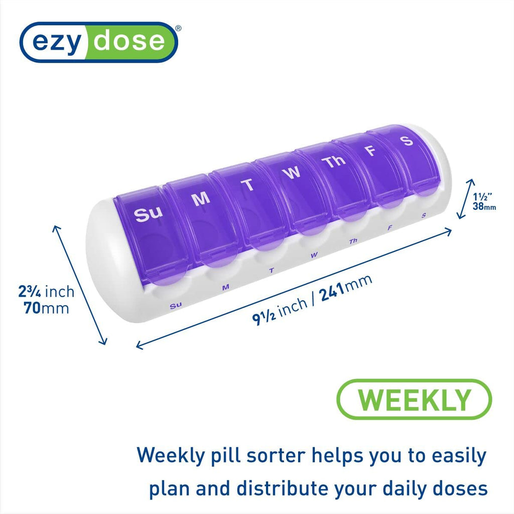 EZY DOSE Weekly (7-Day) Travel Pill Case, Medicine Planner, Vitamin Organizer Box, Convenient and Easy to Use, Removable Daily C