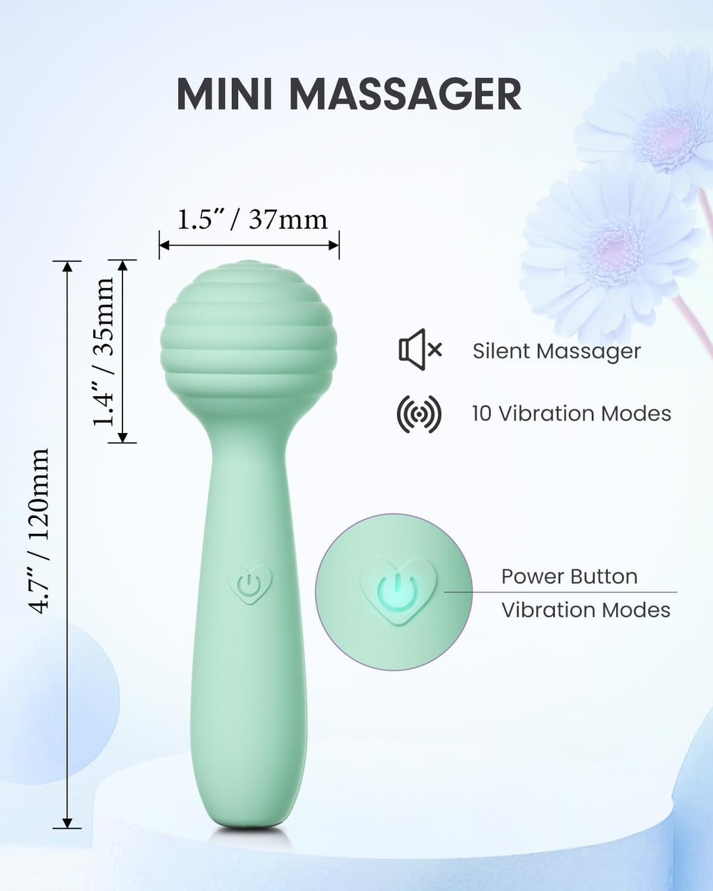 Pinkmini Portable Electric Travel Massager, Powerful Handheld Mini Muscle Face Massage Tool, Green