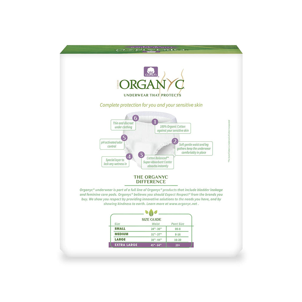 Organyc Bladder Control Underwear for Women - X-Large, 12 Count, Organic Cotton, No Leaks, No Odor, No Irritation