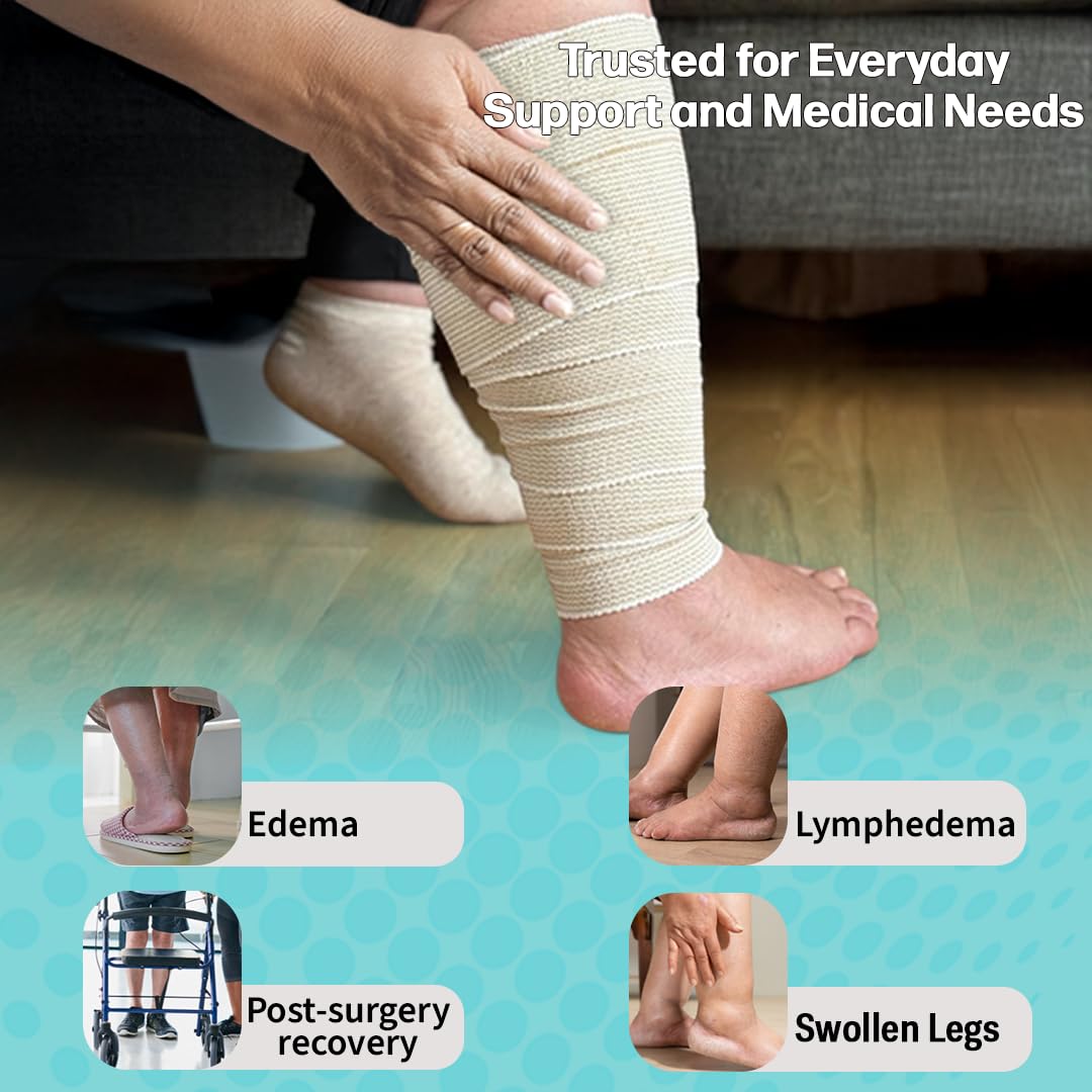 Beltwell Wide Compression Bandages With Velcro (4 Pack) Elastic Compression Wrap for Legs, Arms & Knees with Dual-Closure Design