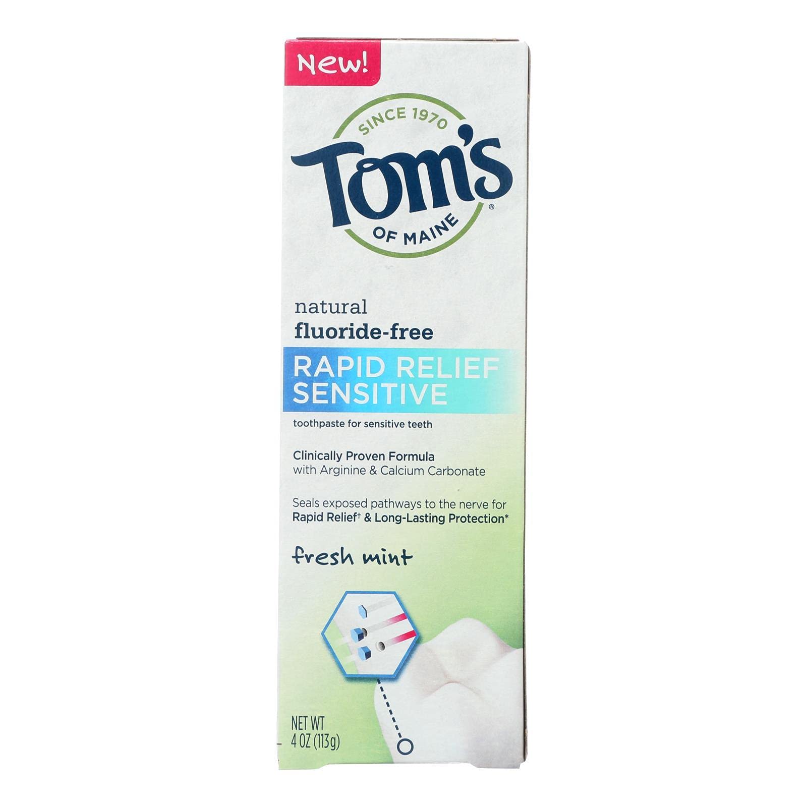 Tom s of Maine Rapid Relief Sensitive Toothpaste - Fresh Mint Fluoride-Free - Case of 6-4 Oz.6