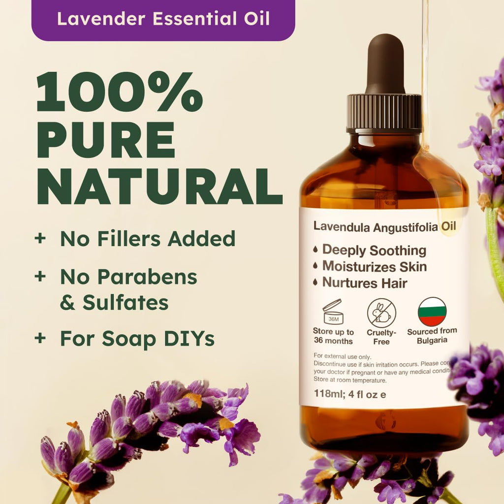 KUKKA essential oils 100% Pure & Natural Lavender Essential Oil for Diffuser, Body, Aromatherapy & Soap Making Scent (4 Fl Oz/11