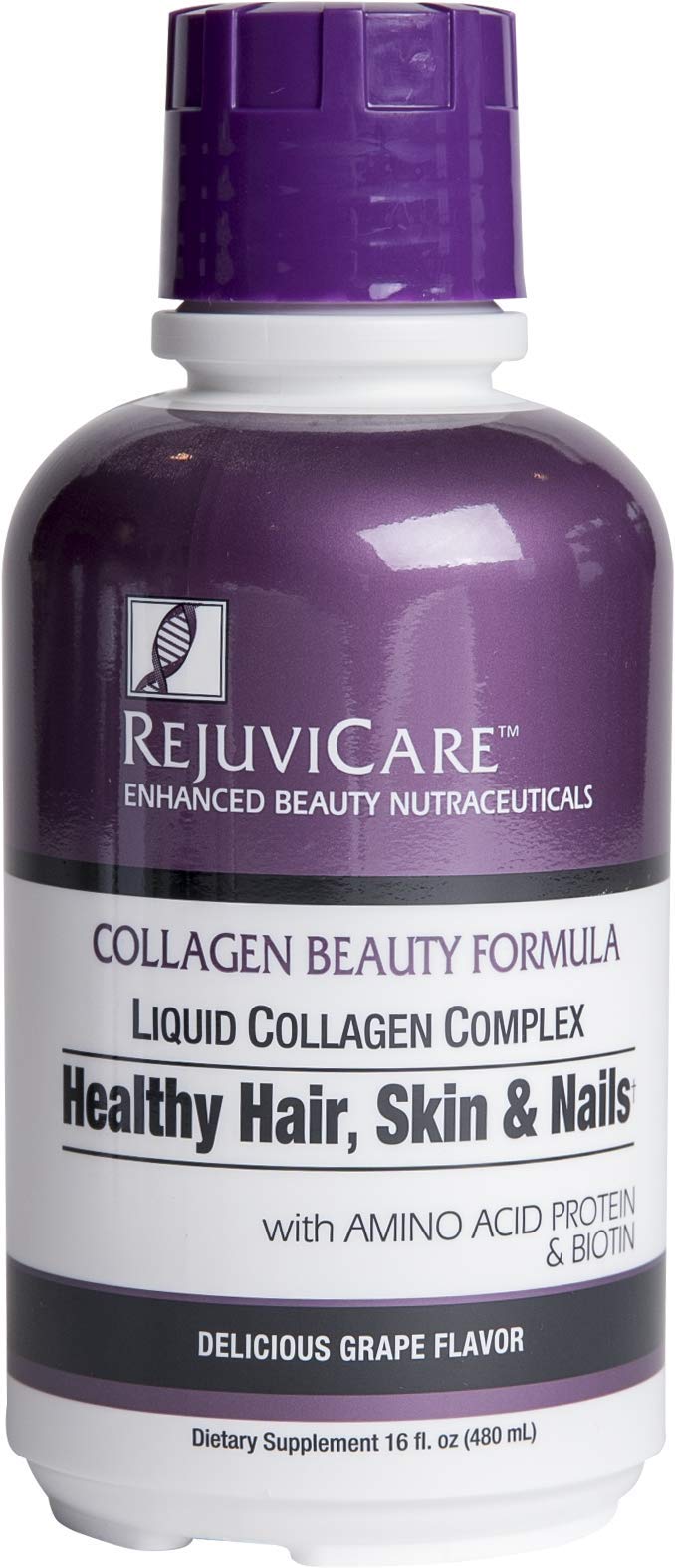 Rejuvicare Liquid Collagen Beauty Formula with Amino Acids, Protein and Biotin, Delicious Grape Flavor, Purple 16 oz ,32 serving