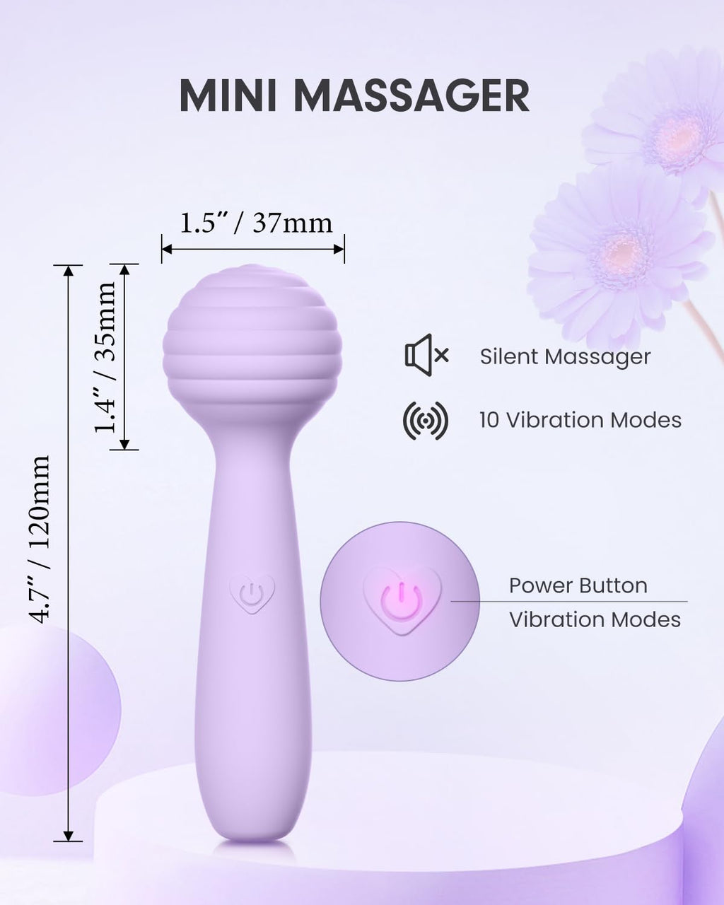 Pinkmini Portable Electric Travel Massager, Powerful Handheld Mini Muscle Neck Massage Tool, Purple
