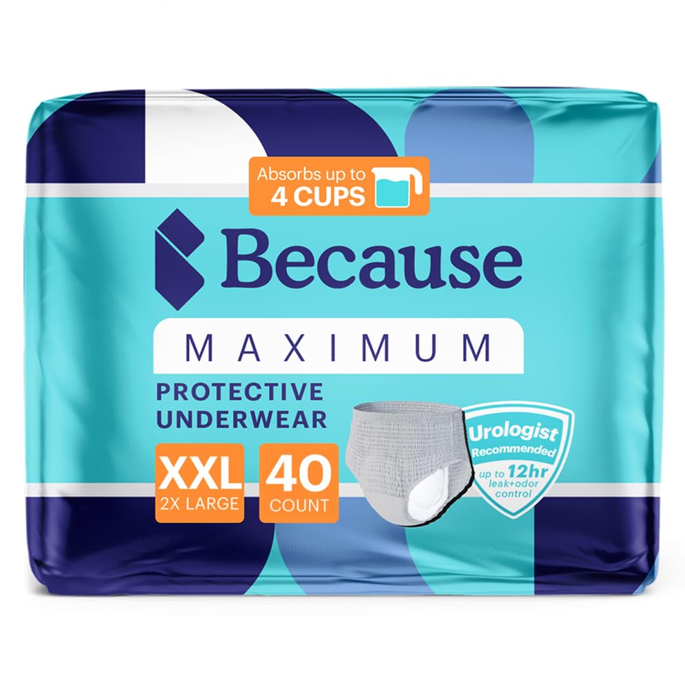 Because Maximum Incontinence Underwear for Men - Heavy Bladder Leak Protection, Ideal for Overnight Leakage, Sleek, Invisible Fi
