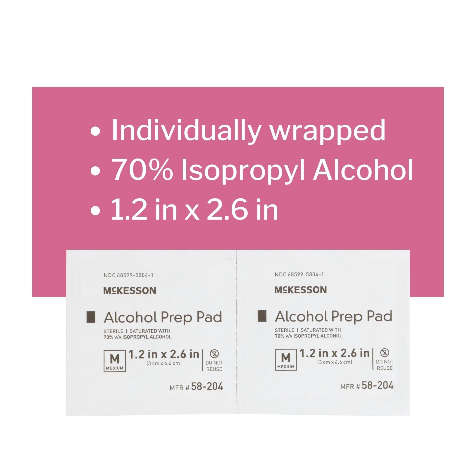 McKesson Alcohol Prep Pads, 70% Isopropyl, Individually Wrapped Wipes, Sterile, Medical-Grade, First Aid, Medium, 400-Pack