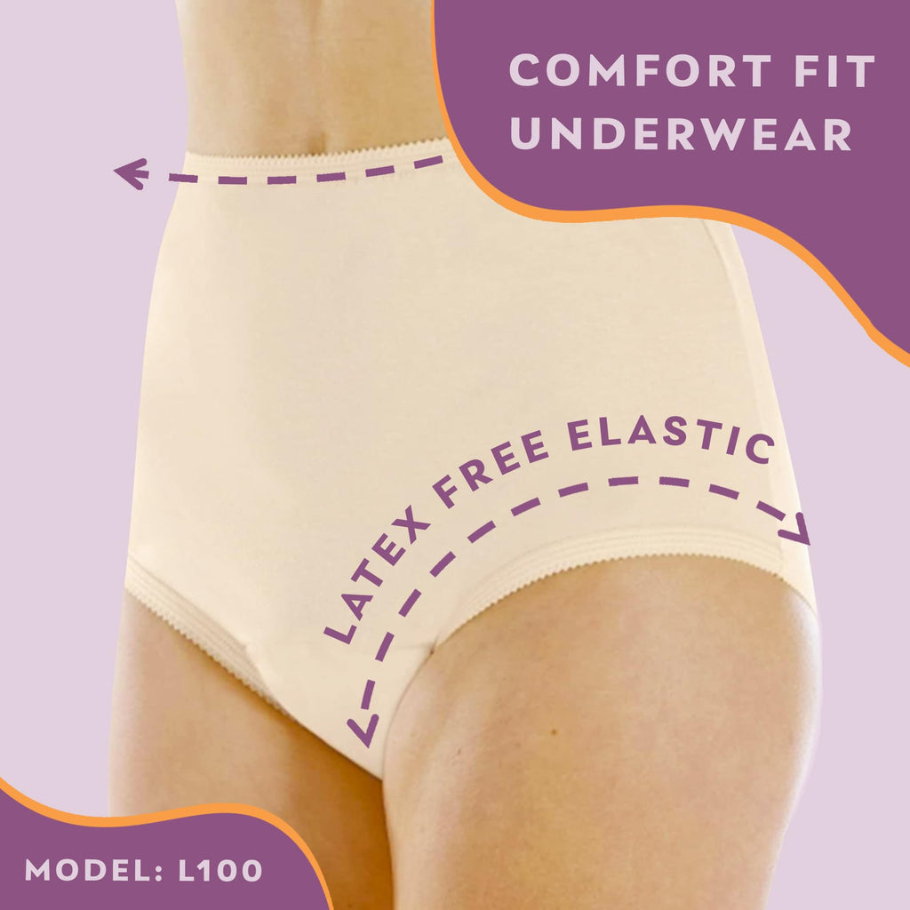 Wearever (3-Pack) Womens Beige Cotton Comfort Regular Absorbency 150 ml Incontinence Panties 8X (Fits Hip Sizes: 61-63)