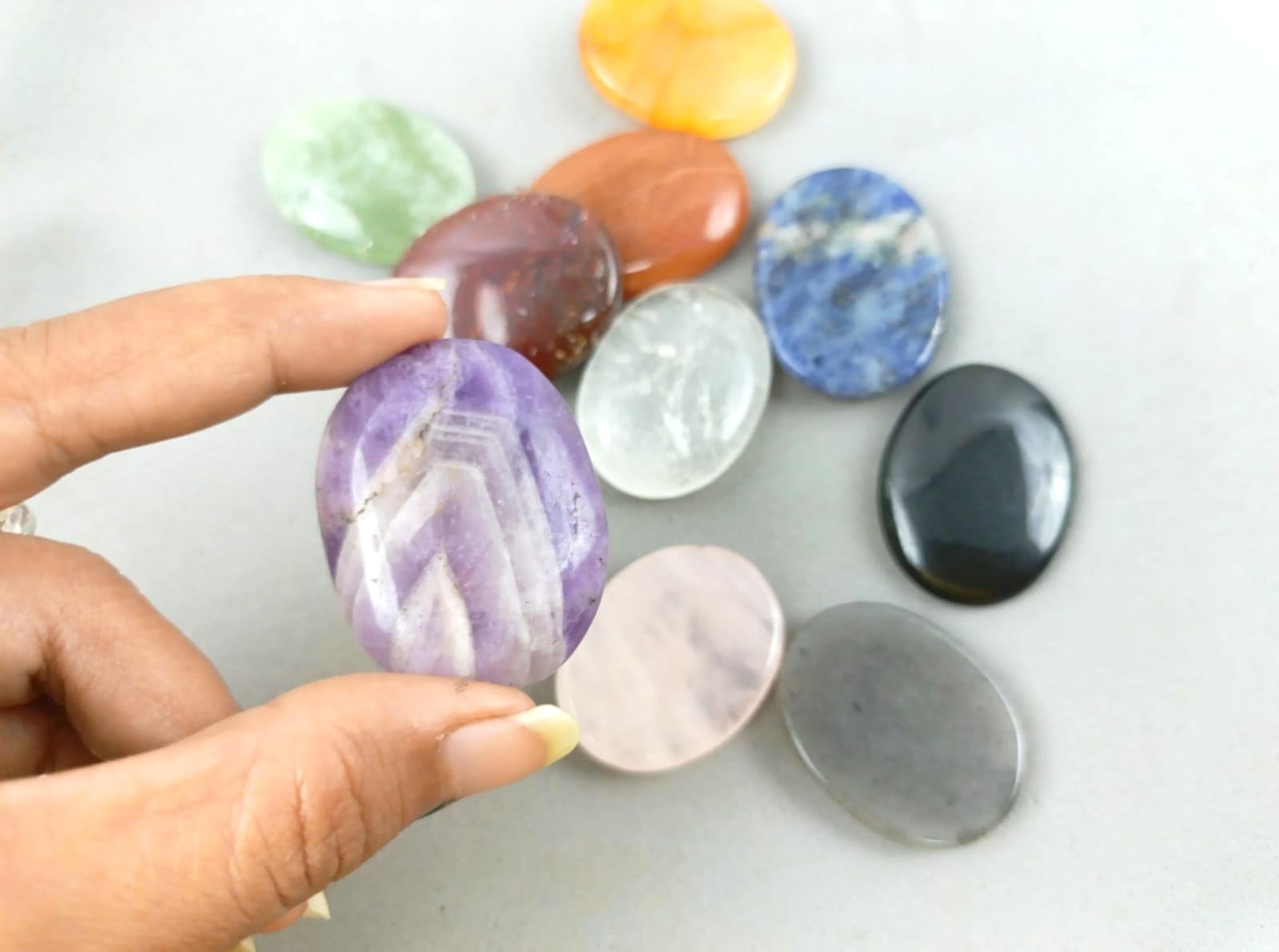 Jet Chakra Stone Set Oval 10 Crystal Healing Spiritual Decor Reiki Crystal Product Therapy Balancing Gift Art Massage Stone Medi
