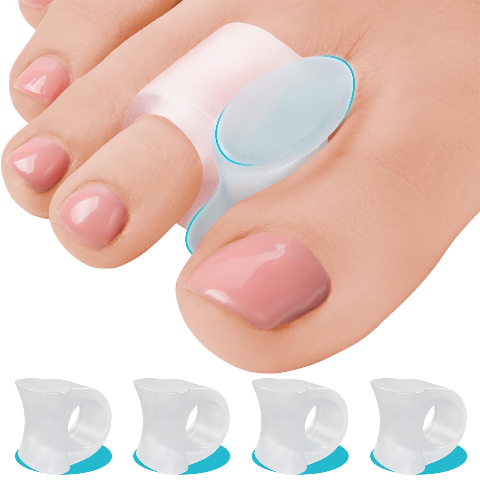 5 STARS UNITED Big Toe Spacers for Men & Women - 4 Gel Separators for Overlapping & Curled Toes, Bunions, Alignment - Silicone S