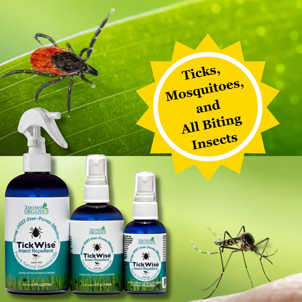 3 Moms Organics TickWise | DEET- Free, Tick and Insect Repellent | Plant Based Essential Oils and All Natural Ingredients | Safe