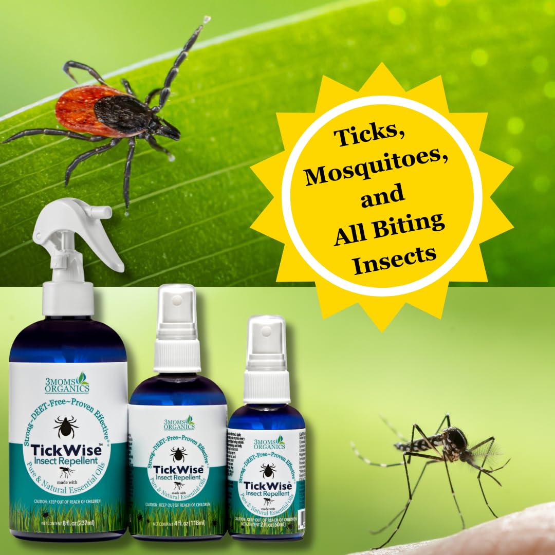 3 Moms Organics TickWise | DEET- Free, Tick and Insect Repellent | Plant Based Essential Oils and All Natural Ingredients | Safe