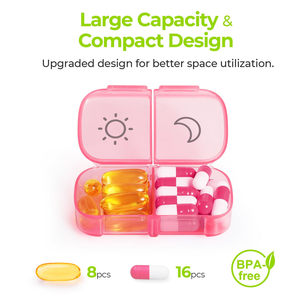 AUVON XL Weekly Pill Organizer 2 Times a Day with Large Opening for Easy Filling, AM PM Pill Box 7 Day in Rainbow Colors, Portab