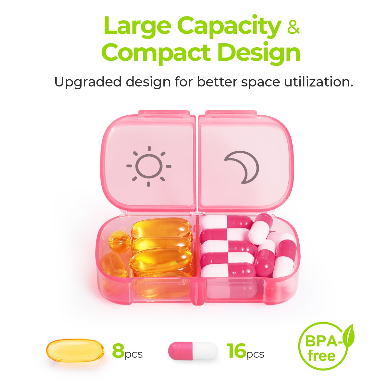 AUVON XL Weekly Pill Organizer 2 Times a Day with Large Opening for Easy Filling, AM PM Pill Box 7 Day in Rainbow Colors, Portab