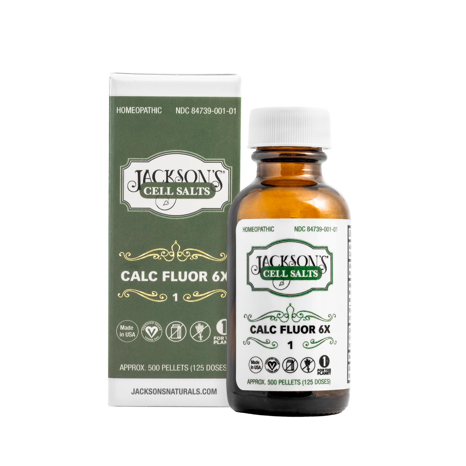 Jackson's #1 Calc Fluor 6X (500 Pellet Bottle) - Certified Vegan, Lactose-Free Schuessler Calcarea Fluorica 6X Made in The USA (